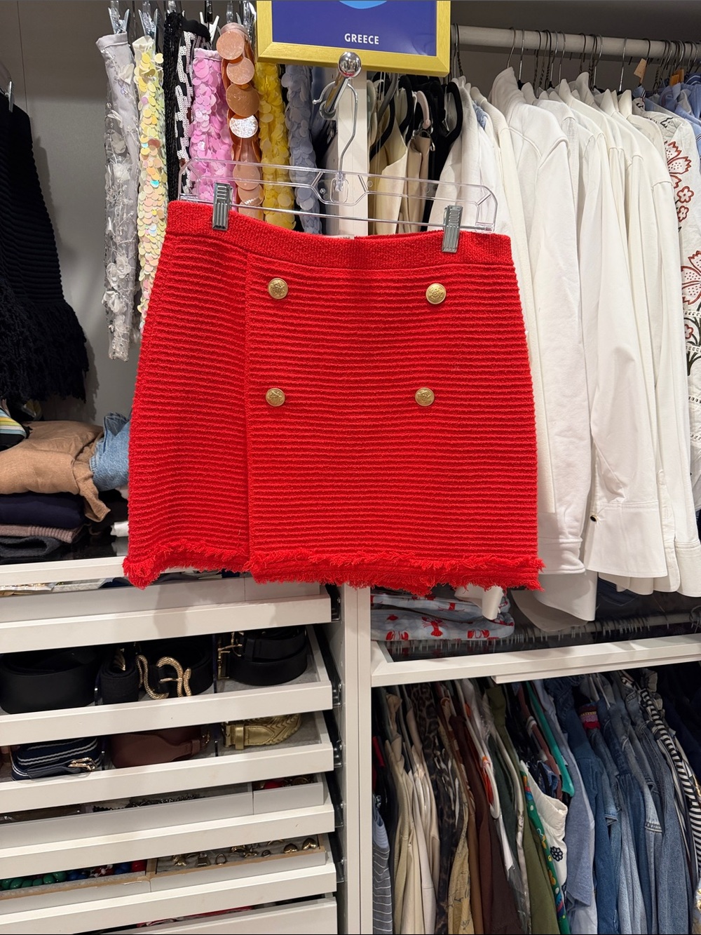 J. Crew Red Double-Button Frayed Hem Mini Skirt